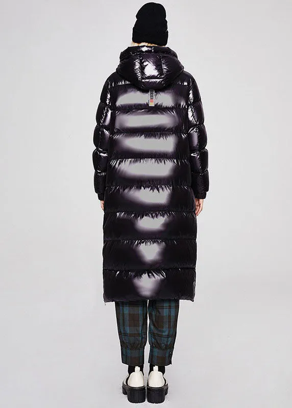 Unique Black Hooded Solid Color Duck Down Puffer Jacket Winter