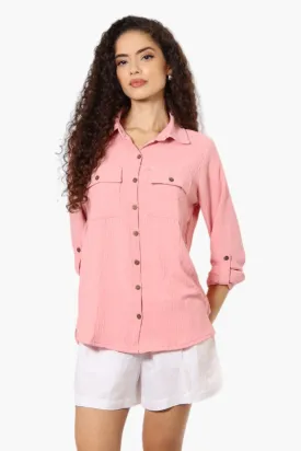 Urbanology Roll Up Sleeve Button Down Shirt - Pink