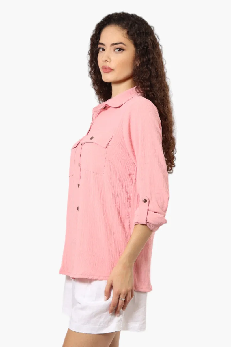 Urbanology Roll Up Sleeve Button Down Shirt - Pink