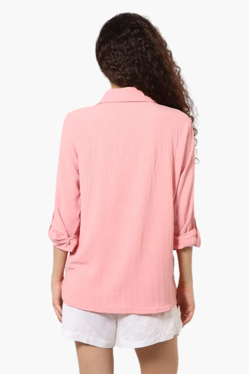 Urbanology Roll Up Sleeve Button Down Shirt - Pink