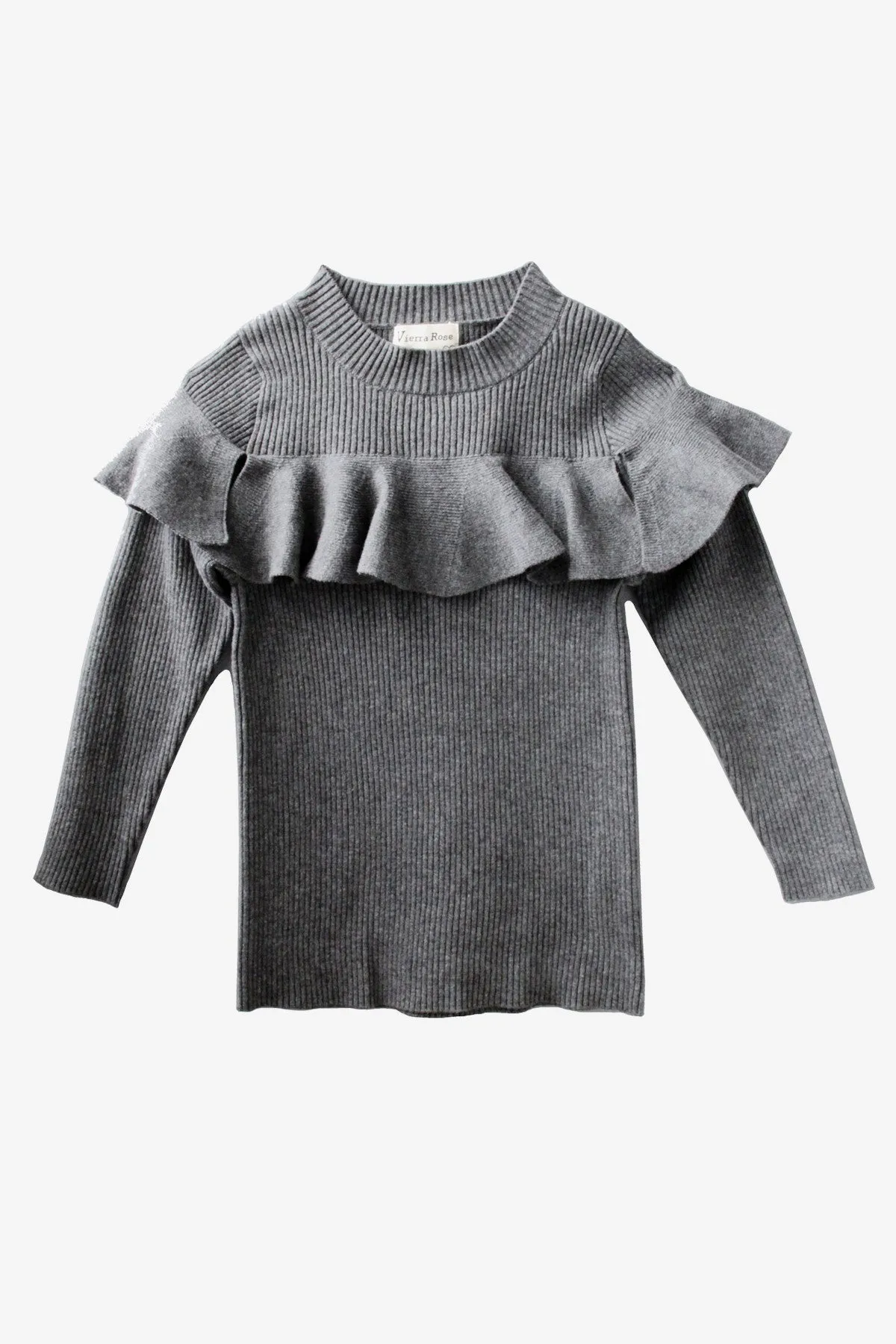 Vierra Rose Stella Ruffle Girls Sweater - Grey (Size 2 left)