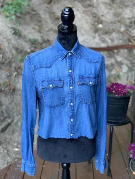 Vintage Cropped Levis Denim Shirt with Pearl Snaps