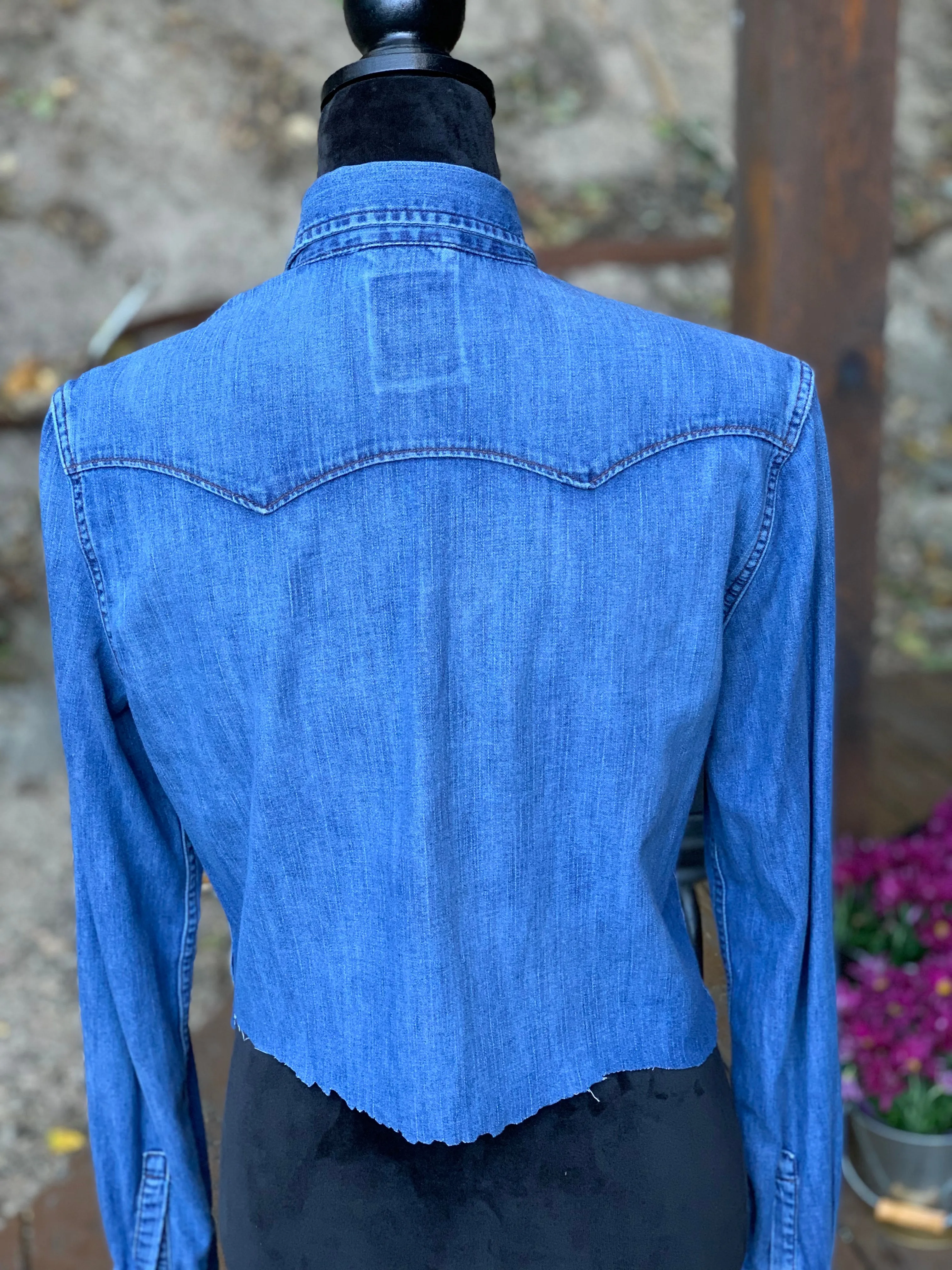 Vintage Cropped Levis Denim Shirt with Pearl Snaps