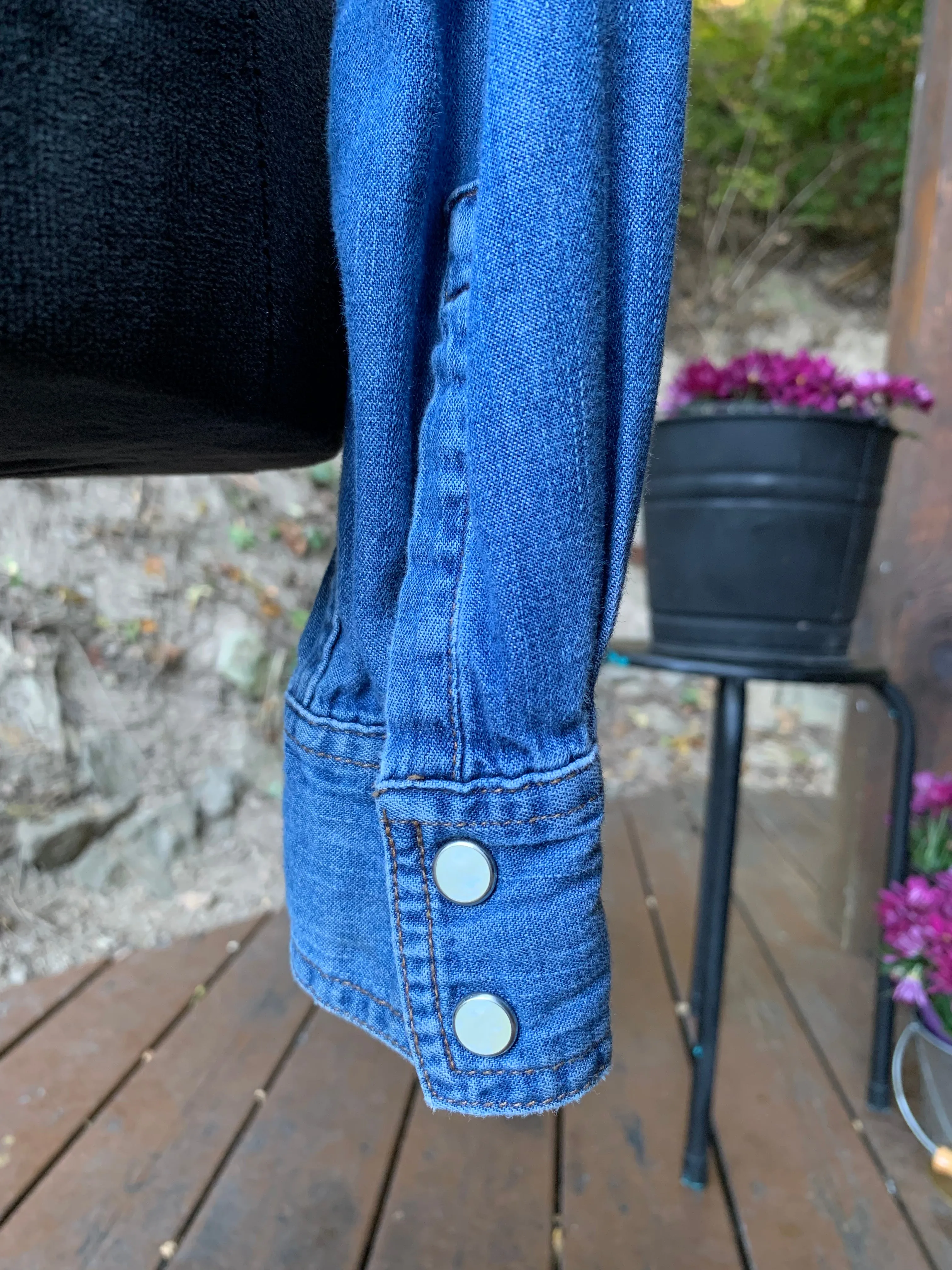 Vintage Cropped Levis Denim Shirt with Pearl Snaps