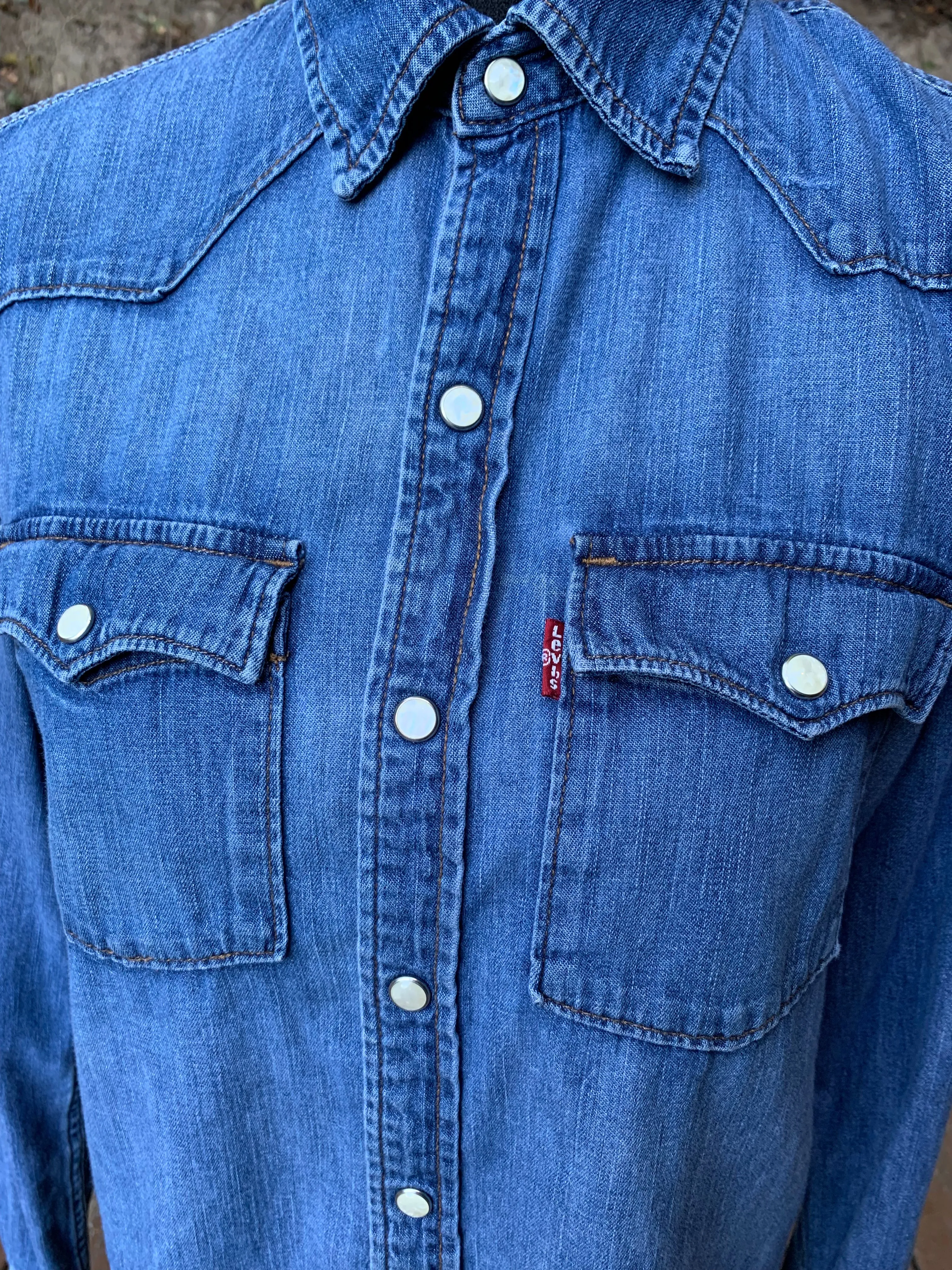 Vintage Cropped Levis Denim Shirt with Pearl Snaps