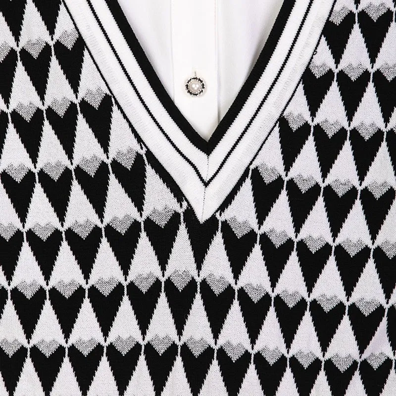 White Checkerboard Pattern Blouses