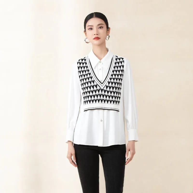 White Checkerboard Pattern Blouses