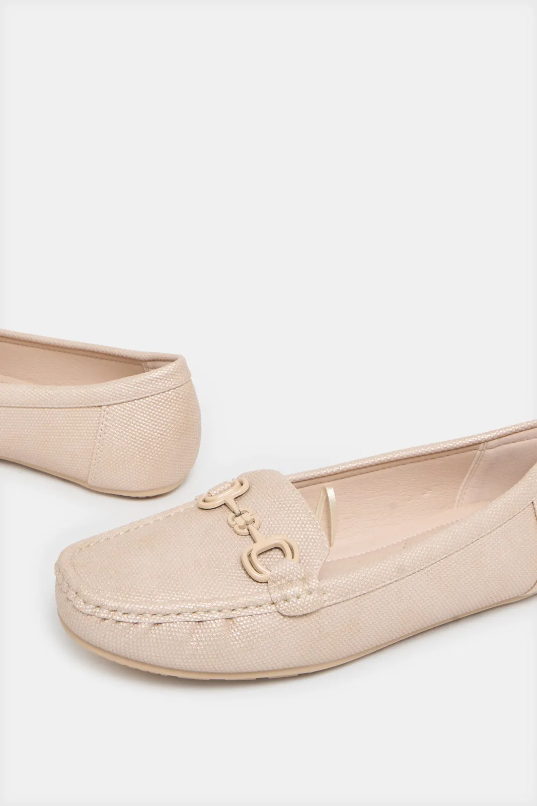 Women Beige Embellished Moccasin