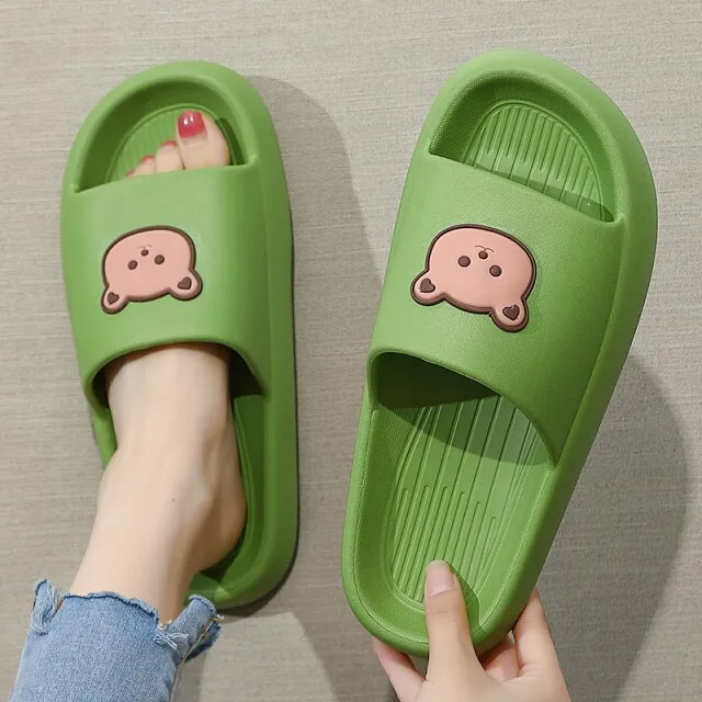 Women Men Summer Slippers Cartoon Dinosaur Thick Bottom Slide Sandals Ladies Couple Girls Boys Bathroom Shoes Zapatillas