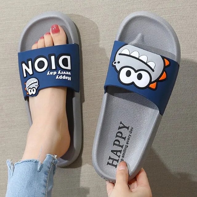 Women Men Summer Slippers Cartoon Dinosaur Thick Bottom Slide Sandals Ladies Couple Girls Boys Bathroom Shoes Zapatillas