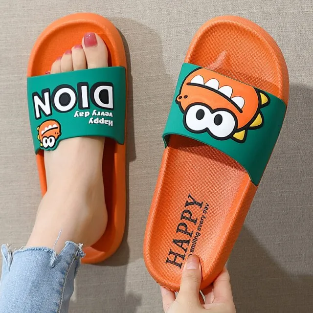 Women Men Summer Slippers Cartoon Dinosaur Thick Bottom Slide Sandals Ladies Couple Girls Boys Bathroom Shoes Zapatillas