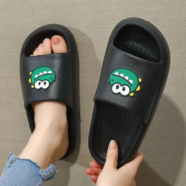 Women Men Summer Slippers Cartoon Dinosaur Thick Bottom Slide Sandals Ladies Couple Girls Boys Bathroom Shoes Zapatillas