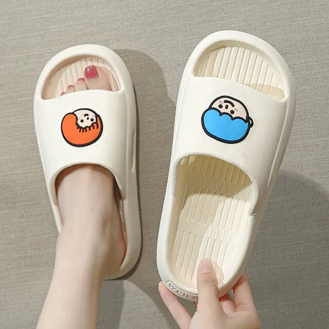 Women Men Summer Slippers Cartoon Dinosaur Thick Bottom Slide Sandals Ladies Couple Girls Boys Bathroom Shoes Zapatillas