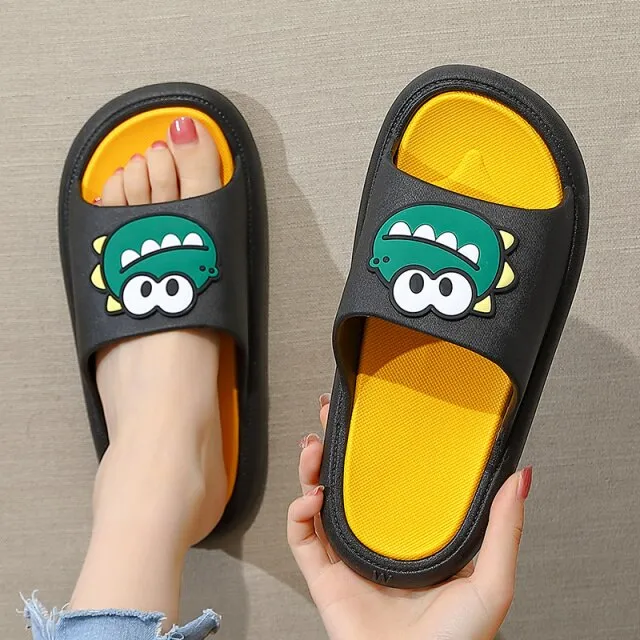 Women Men Summer Slippers Cartoon Dinosaur Thick Bottom Slide Sandals Ladies Couple Girls Boys Bathroom Shoes Zapatillas