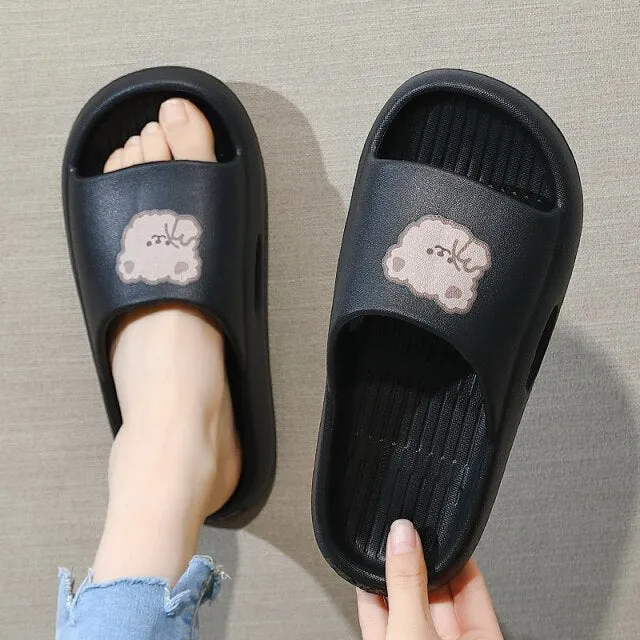 Women Men Summer Slippers Cartoon Dinosaur Thick Bottom Slide Sandals Ladies Couple Girls Boys Bathroom Shoes Zapatillas