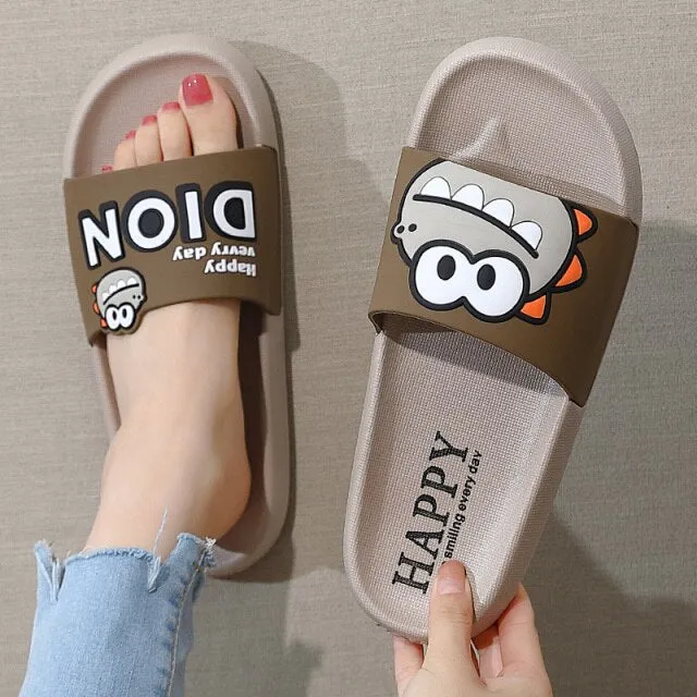 Women Men Summer Slippers Cartoon Dinosaur Thick Bottom Slide Sandals Ladies Couple Girls Boys Bathroom Shoes Zapatillas