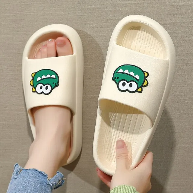 Women Men Summer Slippers Cartoon Dinosaur Thick Bottom Slide Sandals Ladies Couple Girls Boys Bathroom Shoes Zapatillas