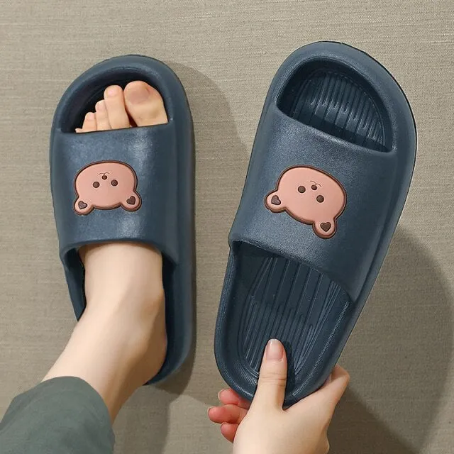 Women Men Summer Slippers Cartoon Dinosaur Thick Bottom Slide Sandals Ladies Couple Girls Boys Bathroom Shoes Zapatillas