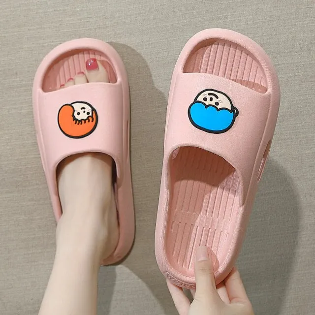 Women Men Summer Slippers Cartoon Dinosaur Thick Bottom Slide Sandals Ladies Couple Girls Boys Bathroom Shoes Zapatillas