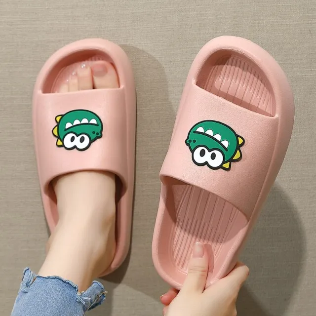 Women Men Summer Slippers Cartoon Dinosaur Thick Bottom Slide Sandals Ladies Couple Girls Boys Bathroom Shoes Zapatillas