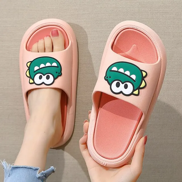 Women Men Summer Slippers Cartoon Dinosaur Thick Bottom Slide Sandals Ladies Couple Girls Boys Bathroom Shoes Zapatillas