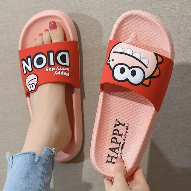 Women Men Summer Slippers Cartoon Dinosaur Thick Bottom Slide Sandals Ladies Couple Girls Boys Bathroom Shoes Zapatillas