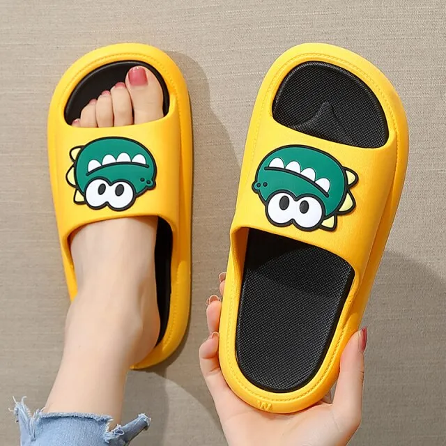 Women Men Summer Slippers Cartoon Dinosaur Thick Bottom Slide Sandals Ladies Couple Girls Boys Bathroom Shoes Zapatillas