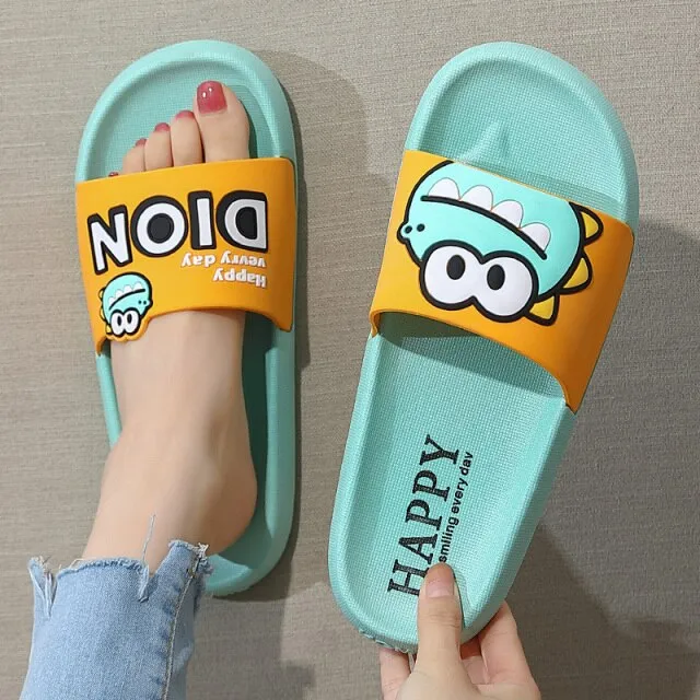 Women Men Summer Slippers Cartoon Dinosaur Thick Bottom Slide Sandals Ladies Couple Girls Boys Bathroom Shoes Zapatillas