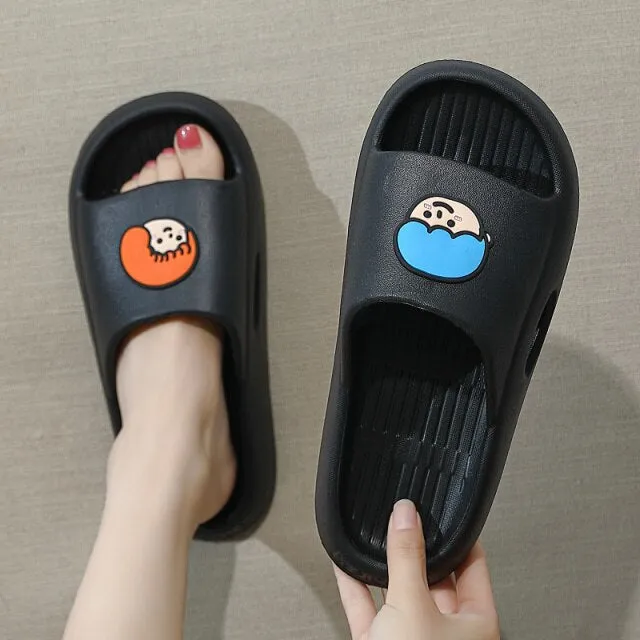 Women Men Summer Slippers Cartoon Dinosaur Thick Bottom Slide Sandals Ladies Couple Girls Boys Bathroom Shoes Zapatillas