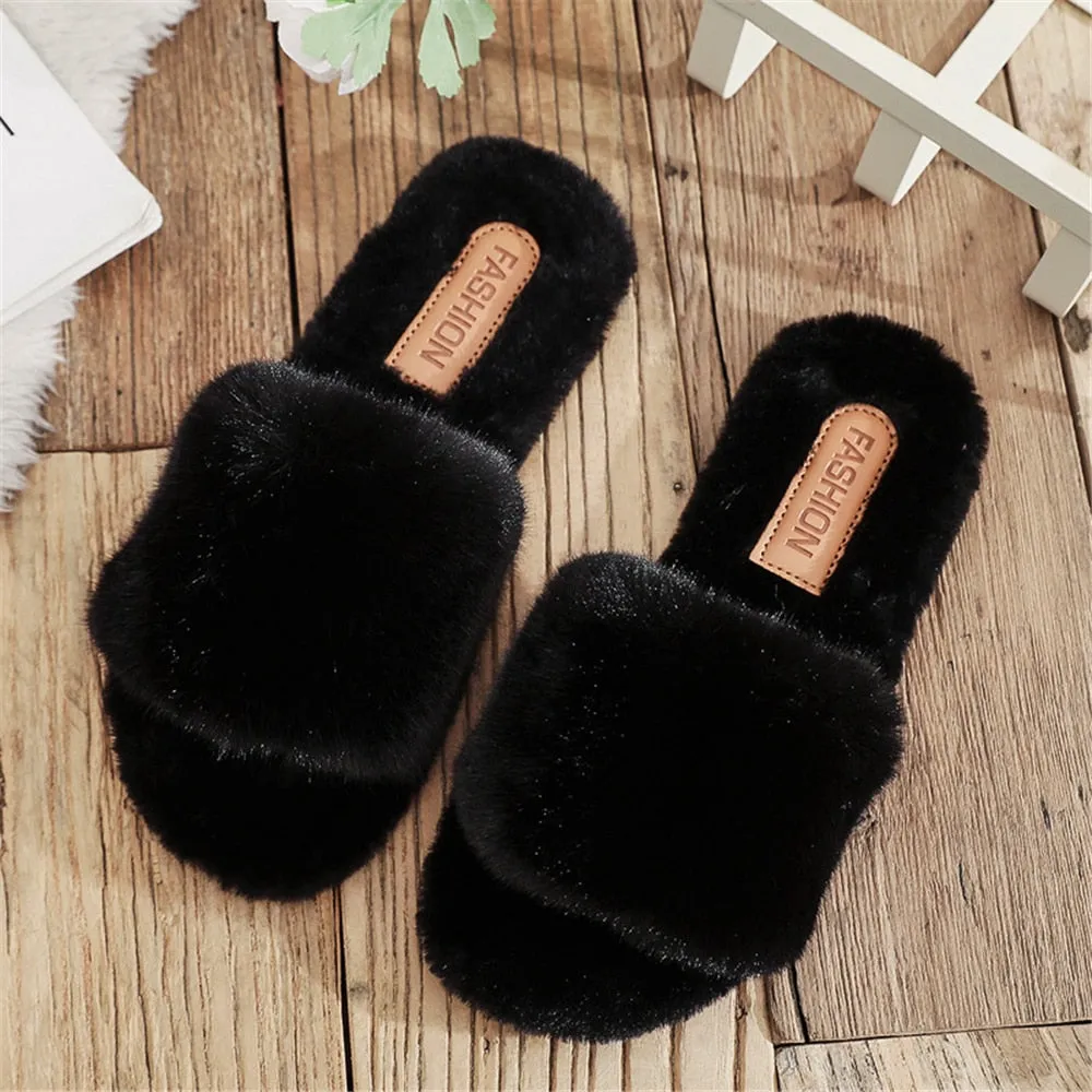 Women Soft Plush Faux Fur Slippers