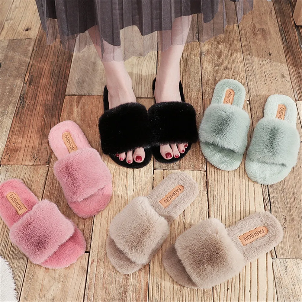 Women Soft Plush Faux Fur Slippers