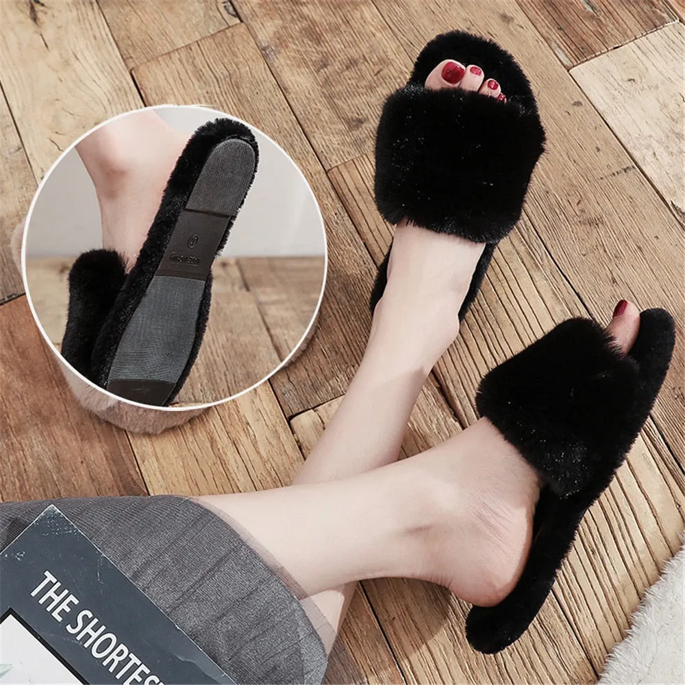 Women Soft Plush Faux Fur Slippers