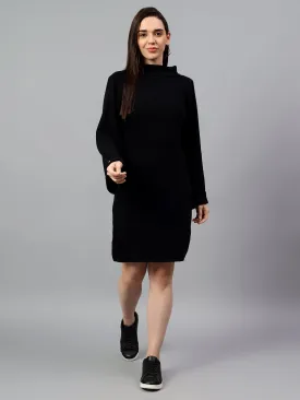 Women's Black Solid Above Knee Winter Casual Dress