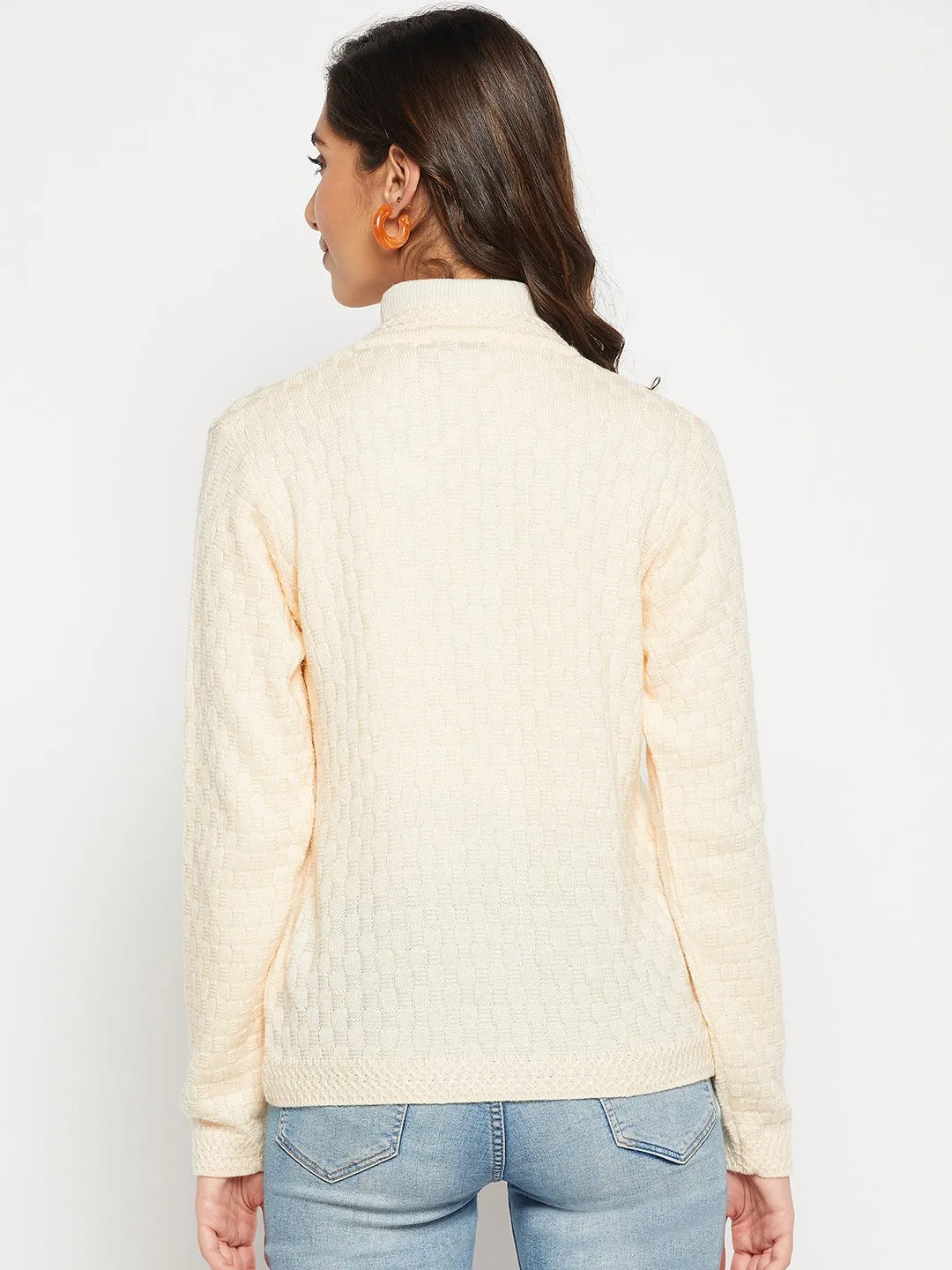 Women's Casual  OffWhite V neck Cardigan Sweater