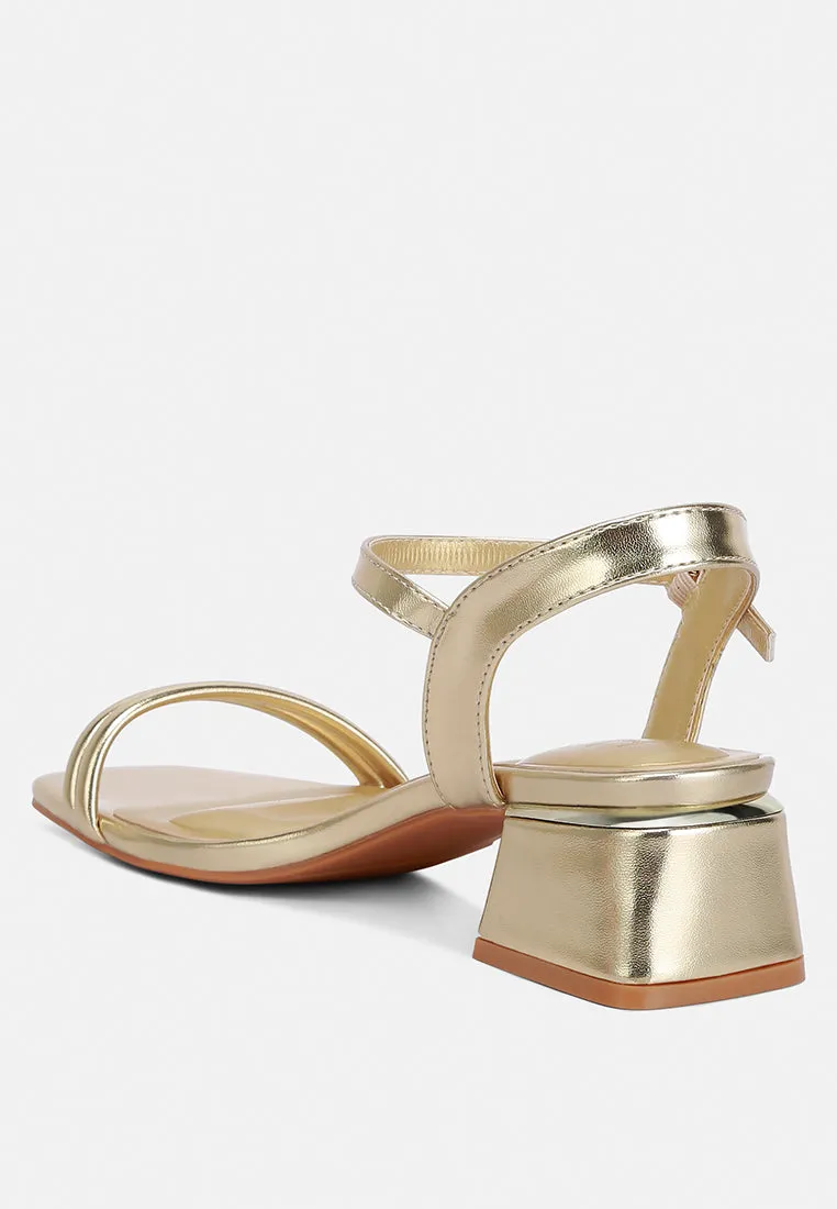 Zabou Metallic Ankle Strap Low Block Heels